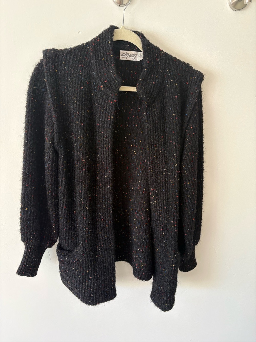 Cin Cin Black Speckled Open-Front Cardigan Sweater